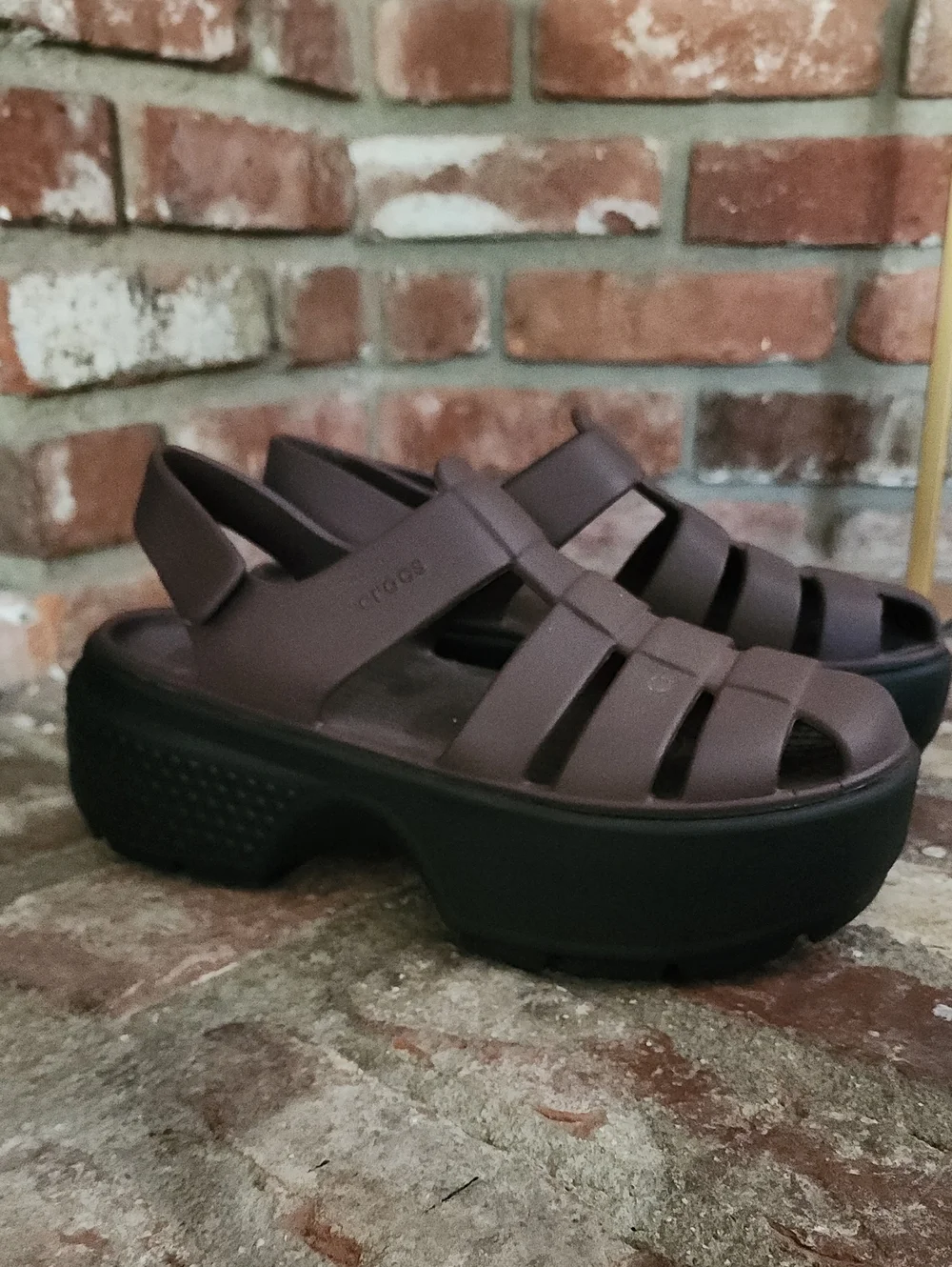 CROCS Women’s Brown Platform Fisherman Sandals with Black Sole